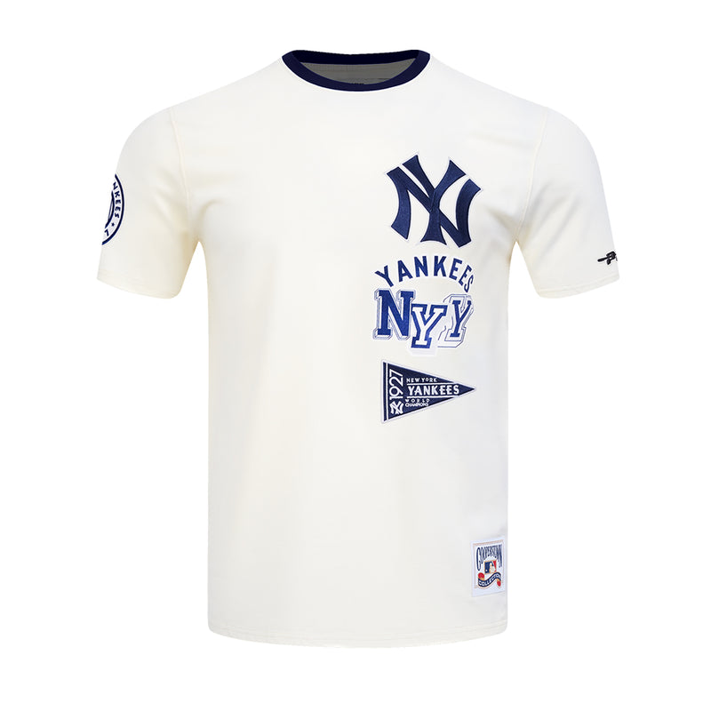 Pro Standard Mens MLB New York Yankees Top Retro Cascade Crew Neck T-Shirt LNY1314910-EMN Eggshell/Midnight Navy
