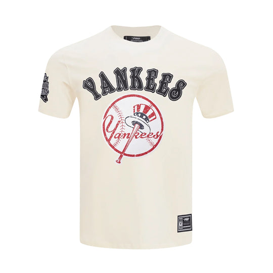Pro Standard Mens MLB New York Yankees Rebel Athletics Stacked Logo Crew Neck T-Shirt LNY1315286-EGG Eggshell