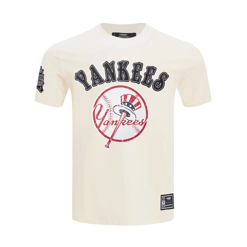 Pro Standard Mens MLB New York Yankees Rebel Athletics Stacked Logo Crew Neck T-Shirt LNY1315286-EGG Eggshell