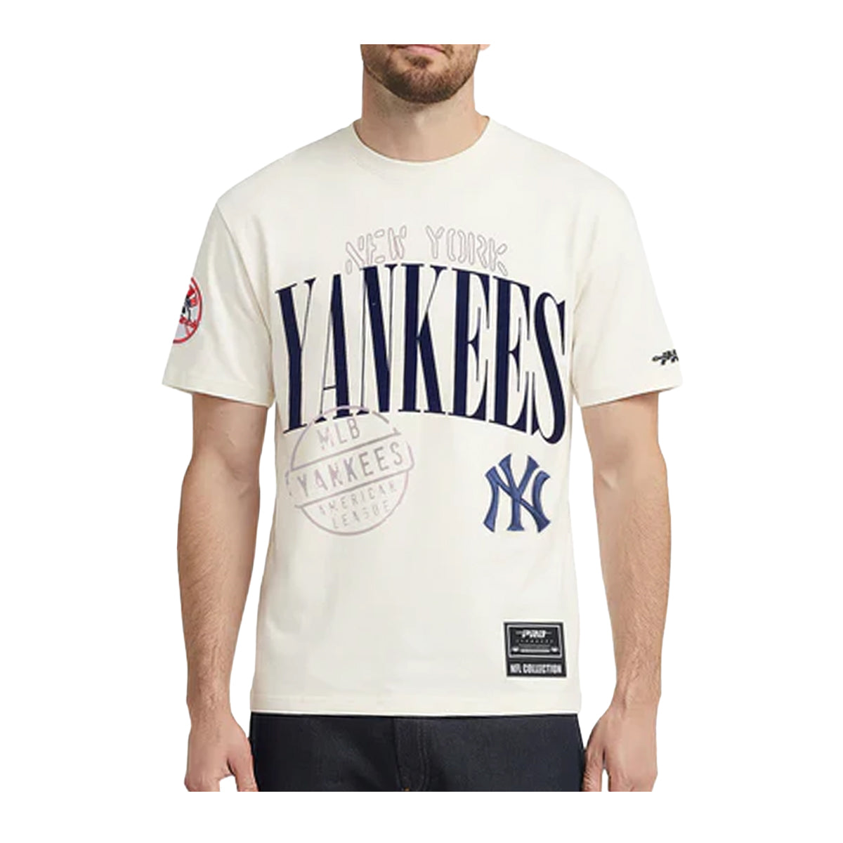 Pro Standard Mens MLB New York Yankees Stamped Pro Drop Shoulder Crew Neck T-Shirt LNY1316105-EGG Egg Shell
