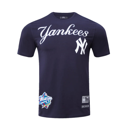 Pro Standard Mens MLB New York Yankees Logo Pro Team Taping Crew Neck T-Shirt LNY133625-MDN Midnight Navy