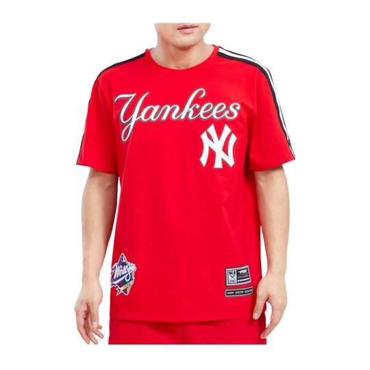 Pro Standard Mens MLB New York Yankees Logo Pro Team Taping Crew Neck T-Shirt LNY133625-RBK Red/Black