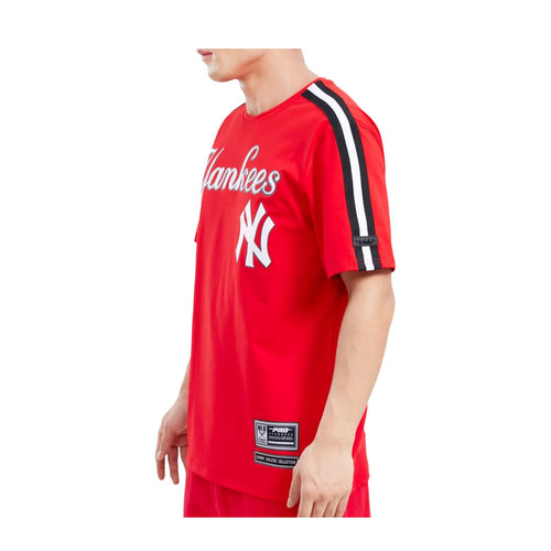 Pro Standard Mens MLB New York Yankees Logo Pro Team Taping Crew Neck T-Shirt LNY133625-RBK Red/Black