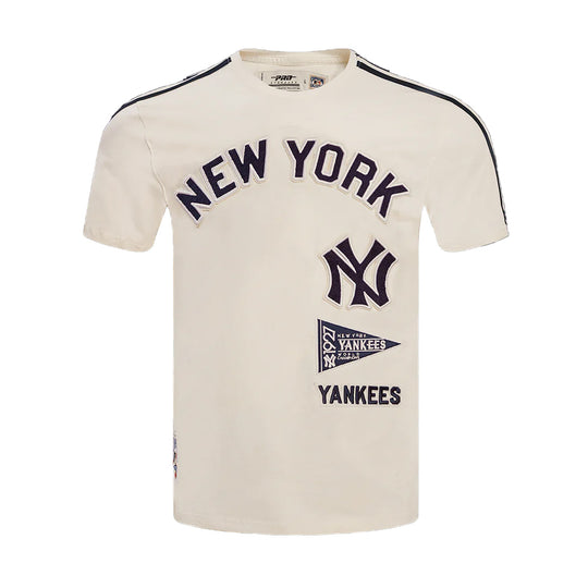 Pro Standard Mens MLB New York Yankees Classic Sj Striped Crew Neck T-Shirt LNY135130-EMN2 Eggshell/ Midnight Navy