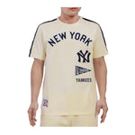 Pro Standard Mens MLB New York Yankees Classic Sj Striped Crew Neck T-Shirt LNY135130-EMN Eggshell/ Midnight Navy