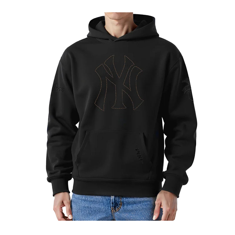 Pro Standard Mens MLB New York Yankees Blackout Drop Shoulder FLC Pullover Hoodie LNY5315390-BLK Black