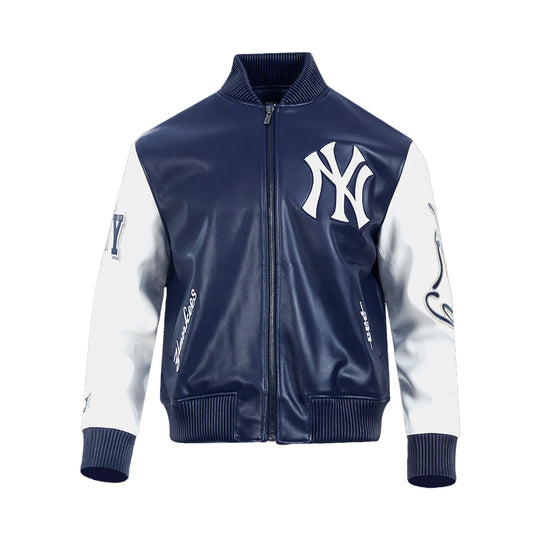 Pro Standard Mens MLB New York Yankees City Signature M Leather Varsity Jacket LNY6314807-MNW Midnight Navy/White