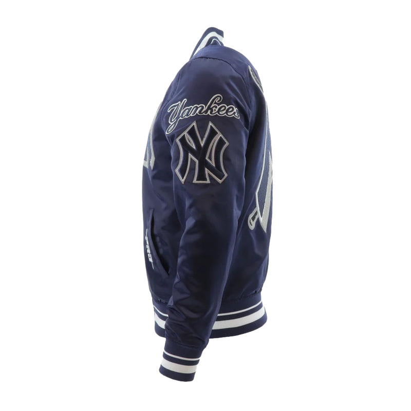 Pro Standard Mens MLB New York Yankees Mash Up Logo Satin Jacket LNY633393-MDN Midnight Navy