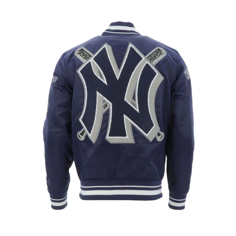 Pro Standard Mens MLB New York Yankees Mash Up Logo Satin Jacket LNY633393-MDN Midnight Navy