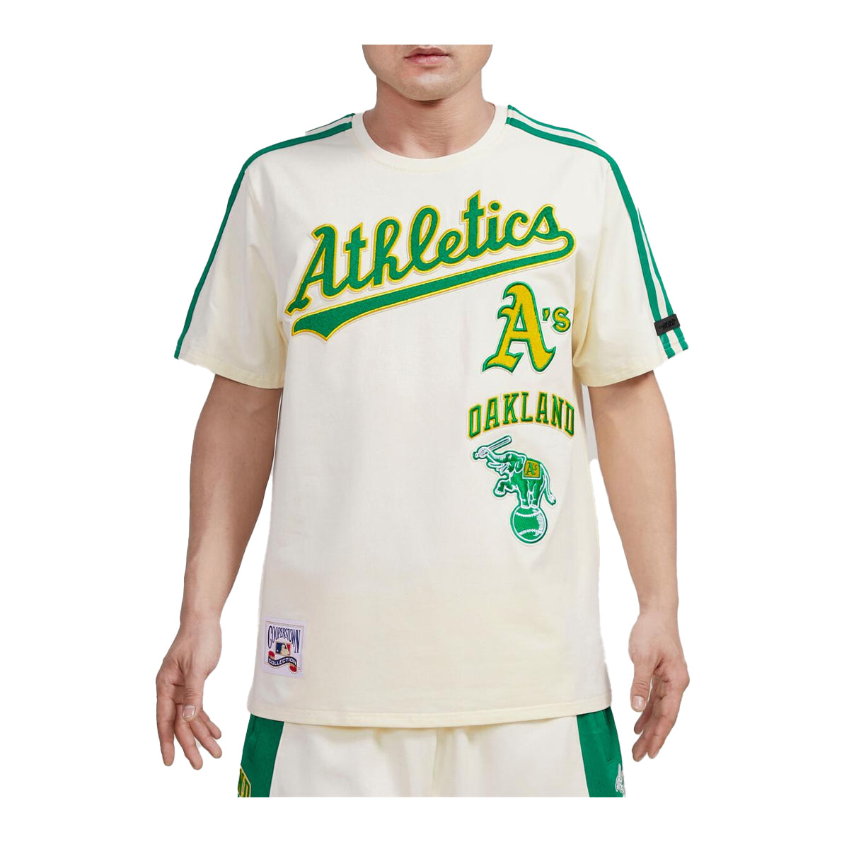 Pro Standard Mens MLB Oakland Athletics Retro Classic Sj Striped Crew Neck T-Shirt LOA135698-EKG Eggshell/ Kelly Green L