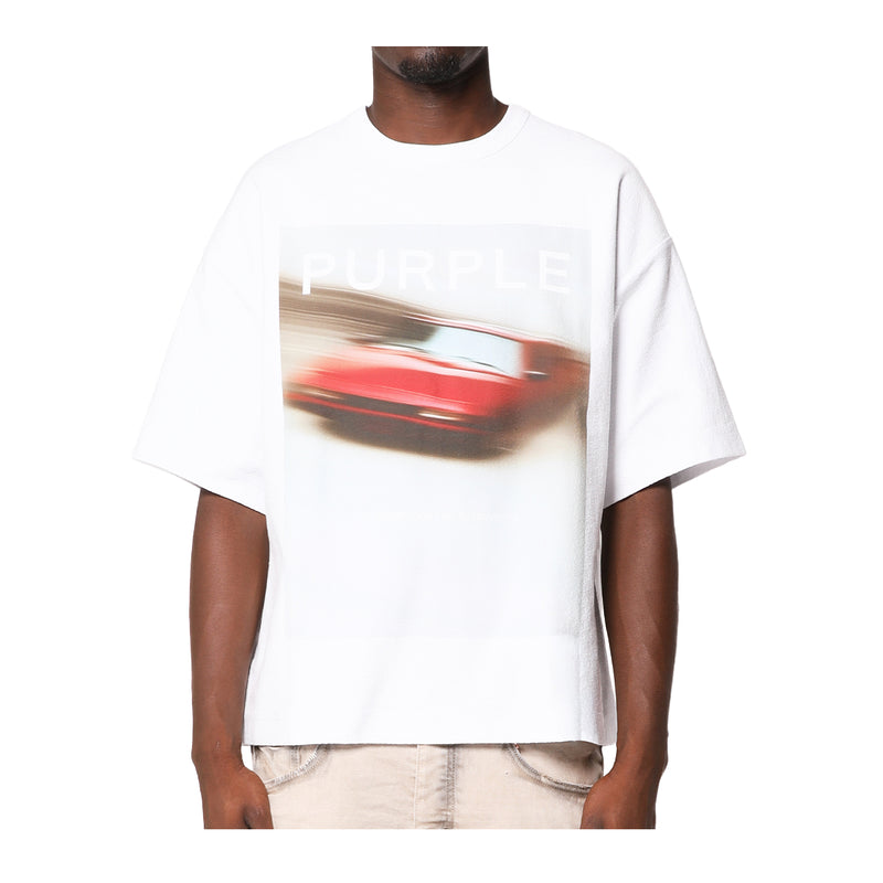 Purple Brand Mens HWT Textured Jersey Crew Neck T-Shirt M1057-HTWD326 White