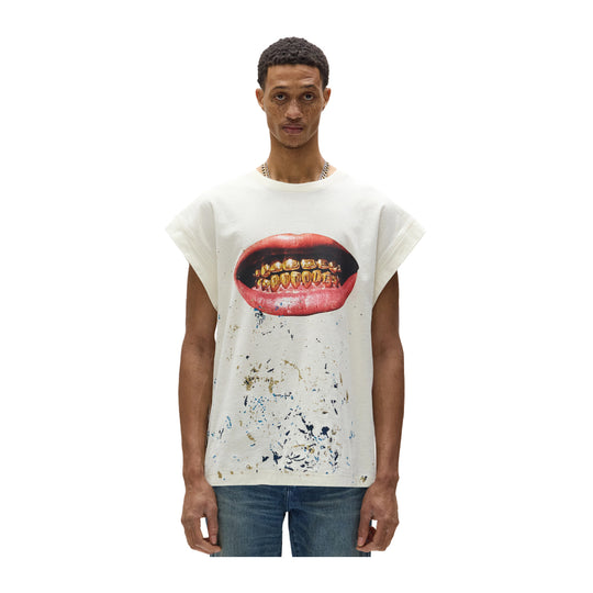 Purple Brand Mens Textured Jersey Smile Tank Top M1072-TWWS325 Off White