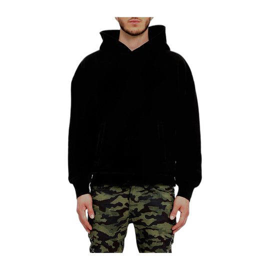 Purple Brand Mens Heavyweight Fleece Oversized Pullover Hoodie M4104-HBSA126 Black