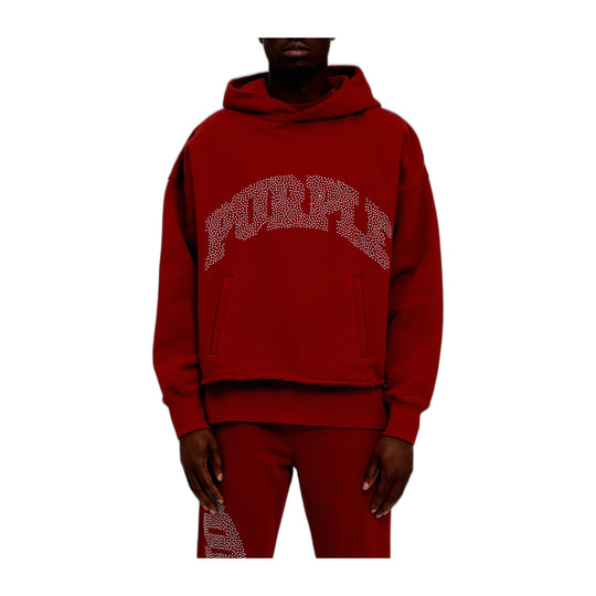 Purple Brand Mens Heavyweight Fleece Oversized Pullover Hoodie M4104-HSHF126 Red