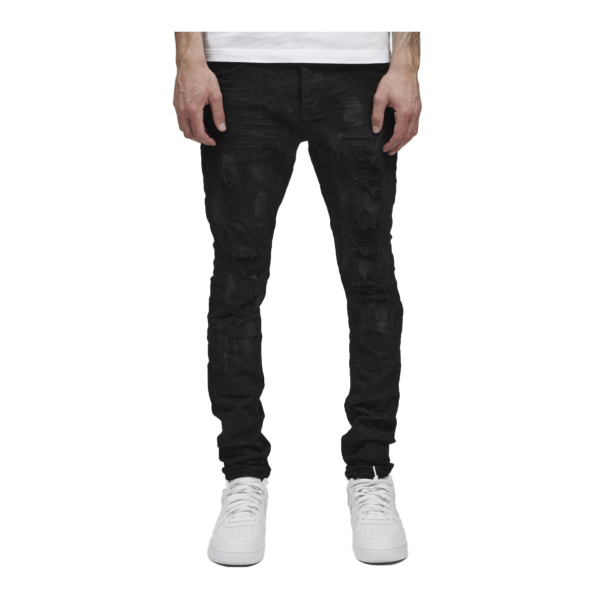 Purple Brand Mens Skinny Fit Jeans P001-BOP Black Oil Spill