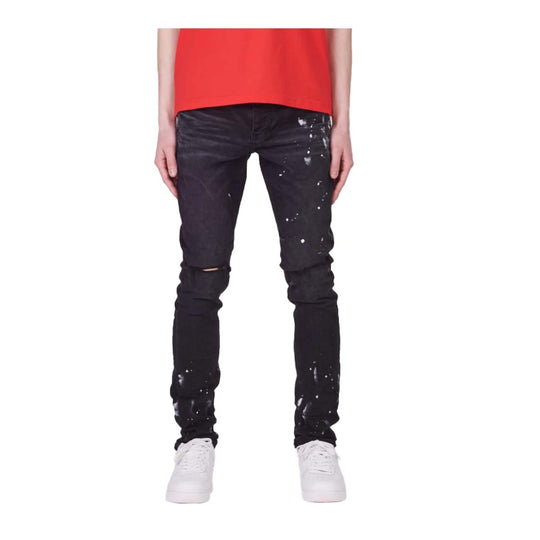 Purple Brand Mens Skinny Fit Jeans P001-BRKS122 Black Resin Knee Slit