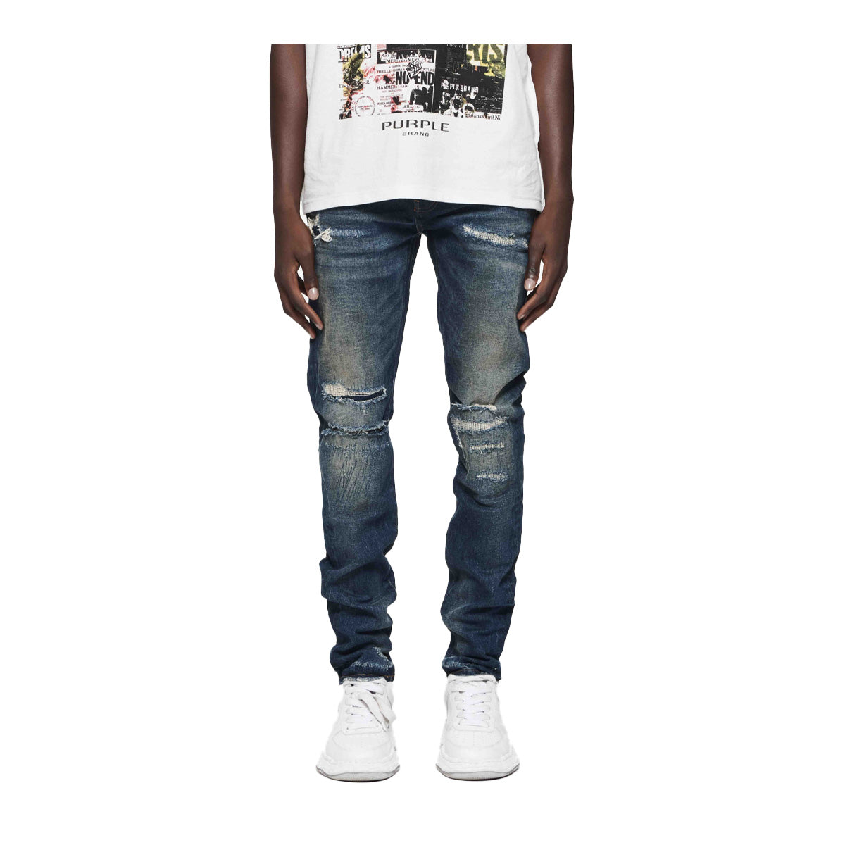 Purple Brand Mens Light Destroy Skinny Fit Jeans P001-LDDI324 Dk