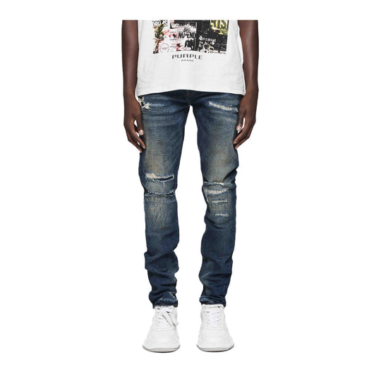 Purple Brand Mens Light Destroy Skinny Fit Jeans P001-LDDI324 Dk Indigo