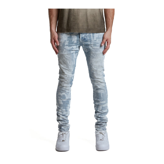 Purple Brand Mens Grunge Print Skinny Fit Jeans P001-SGGT325 LT Indigo