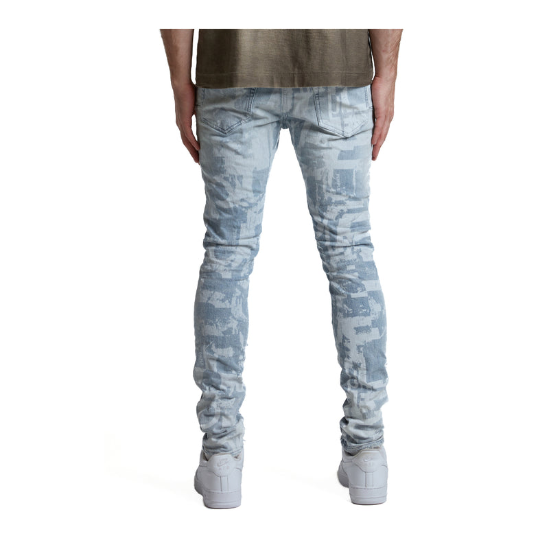 Purple Brand Mens Grunge Print Skinny Fit Jeans P001-SGGT325 LT Indigo