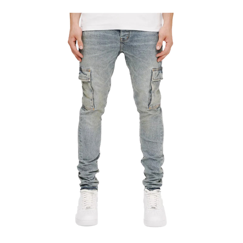Purple Brand Mens Blue Stone Cargo Skinny Fit Jeans P001-SKCL225 LT Indigo