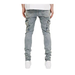 Purple Brand Mens Blue Stone Cargo Skinny Fit Jeans P001-SKCL225 LT Indigo