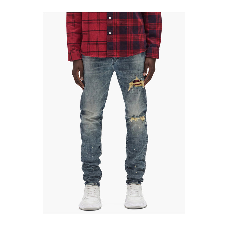 Purple Brand Mens Plaid Patch Skinny Fit Jeans P001-SYDP425 Mid Indigo