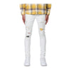 Purple Brand Mens Skinny Fit Jeans P001-WRPP223 White Heavy Repair With Plaid Patch