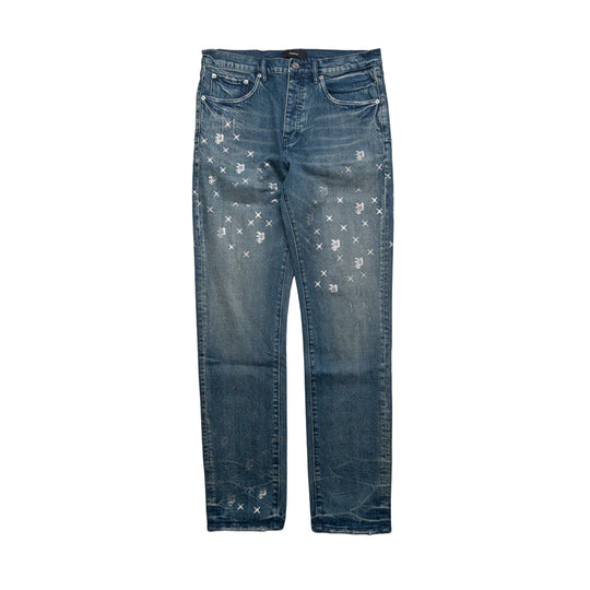 Purple Brand Mens Mono Bling Vintage Straight Leg Jeans P005-MNBM425 Mid Indigo