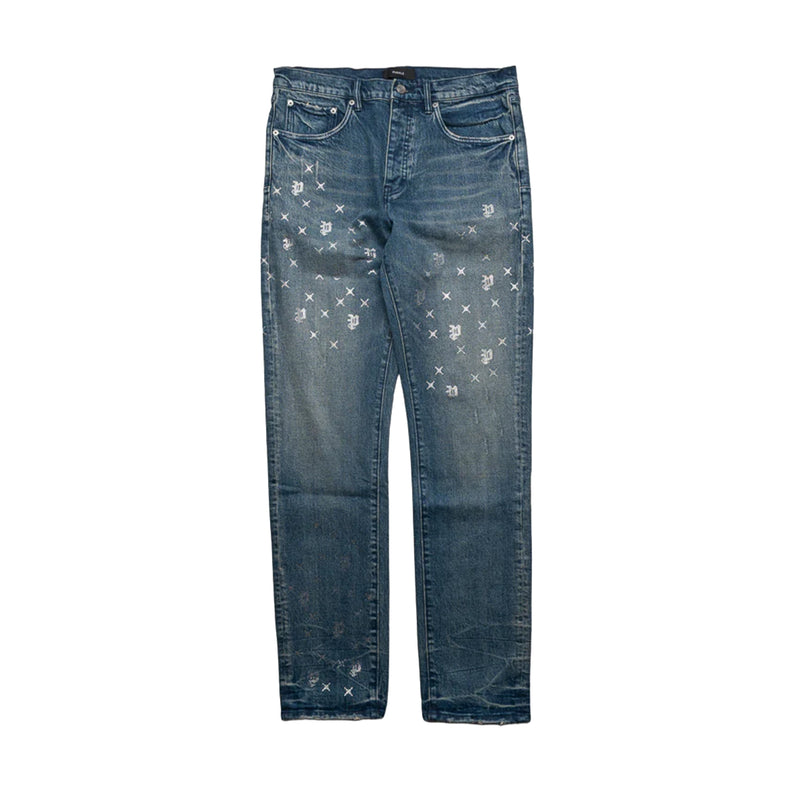 Purple Brand Mens Mono Bling Vintage Straight Leg Jeans P005-MNBM425 Mid Indigo