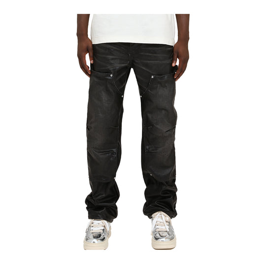 Purple Brand Mens Open Carpenter Panel Coated Skinny Fit Jeans P015-OCPB126 Black