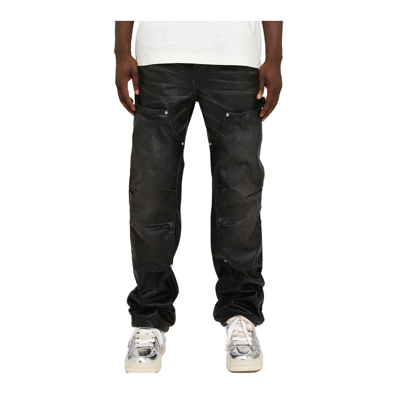 Purple Brand Mens Open Carpenter Panel Coated Skinny Fit Jeans P015-OCPB126 Black