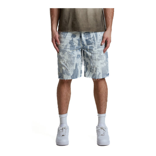 Purple Brand Mens Grunge Print Shorts P059-GRPS325 LT Indigo