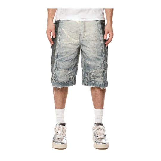 Purple Brand Mens Upside Down Denim Shorts P070-UDSH326 AOP