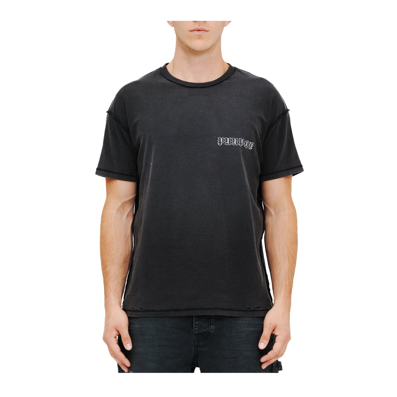 Purple Brand Mens Textured Inside Out Crew Neck T-Shirt P101-JBLI225 Black