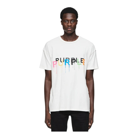 Purple Brand Mens Textured Inside Out Crew Neck T-Shirt P101-JCMW124 White