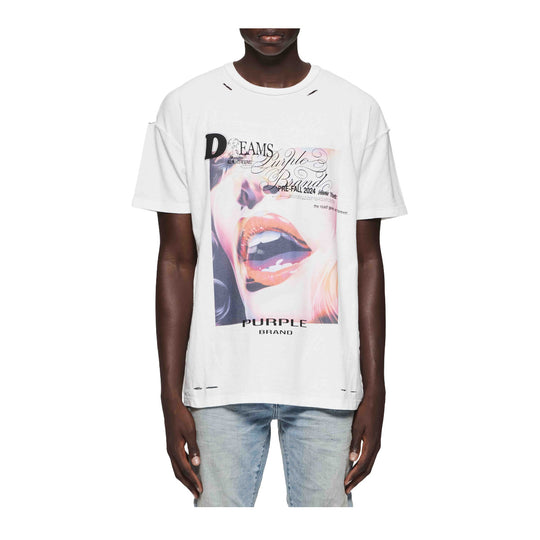 Purple Brand Mens Textured Inside Out Crew Neck T-Shirt P101-JDBW324 White