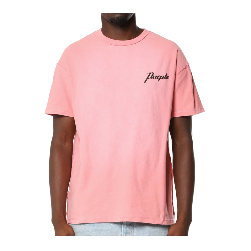 Purple Brand Mens Textured Inside Out Crew Neck T-Shirt P101-TJFS326 Pink