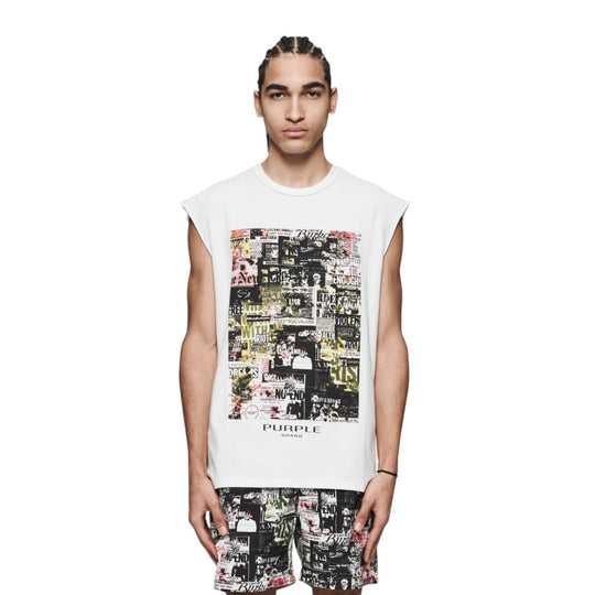 Purple Brand Mens Textured Jersey Tank Top P103-JNBW324 White