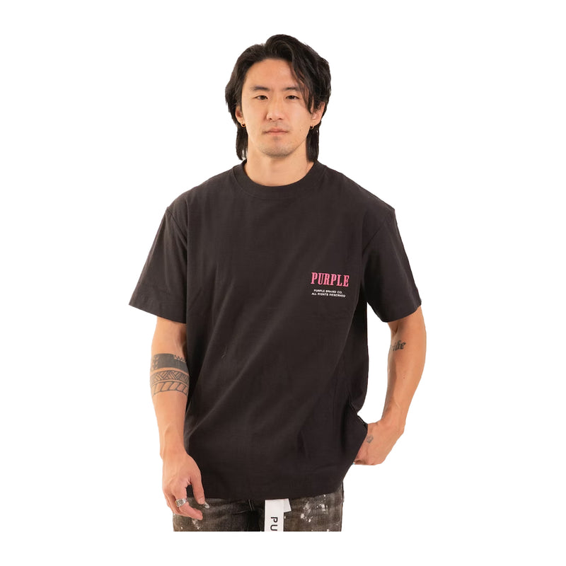 Purple Brand Mens Textured Jersey Crew Neck T-Shirt P104-JBDT422 Distorted Black Beauty