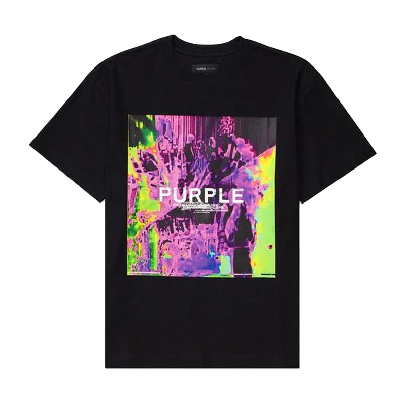 Purple Brand Mens Graphic Textured Jersey SS Crewneck T-Shirt P104-TJPL323 Black