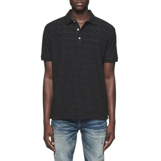 Purple Brand Mens Monogram Polo Shirt P138-JTBB324 Black