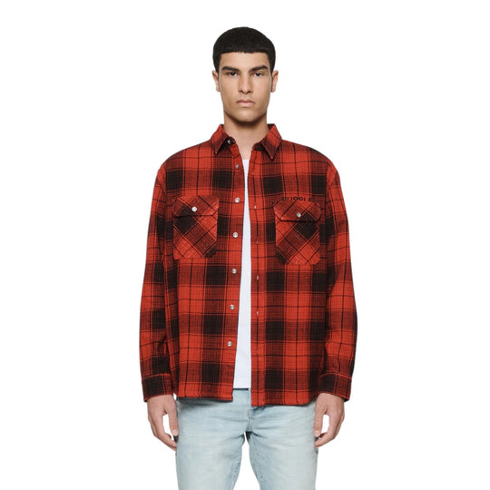 Purple Brand Mens Plain Flannel Button Front Shirt P331-FPFR124 Red