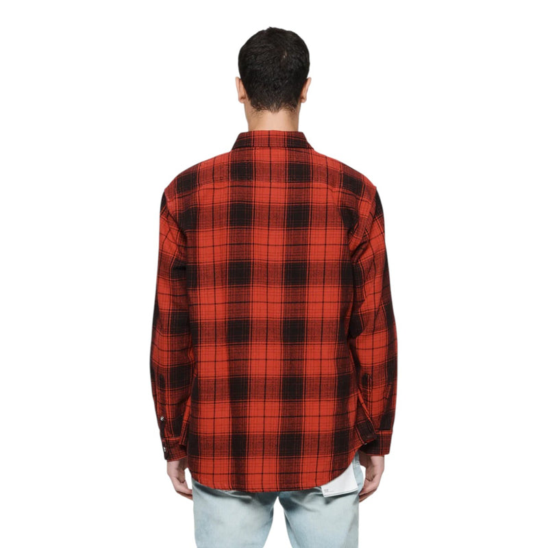 Purple Brand Mens Plain Flannel Button Front Shirt P331-FPFR124 Red