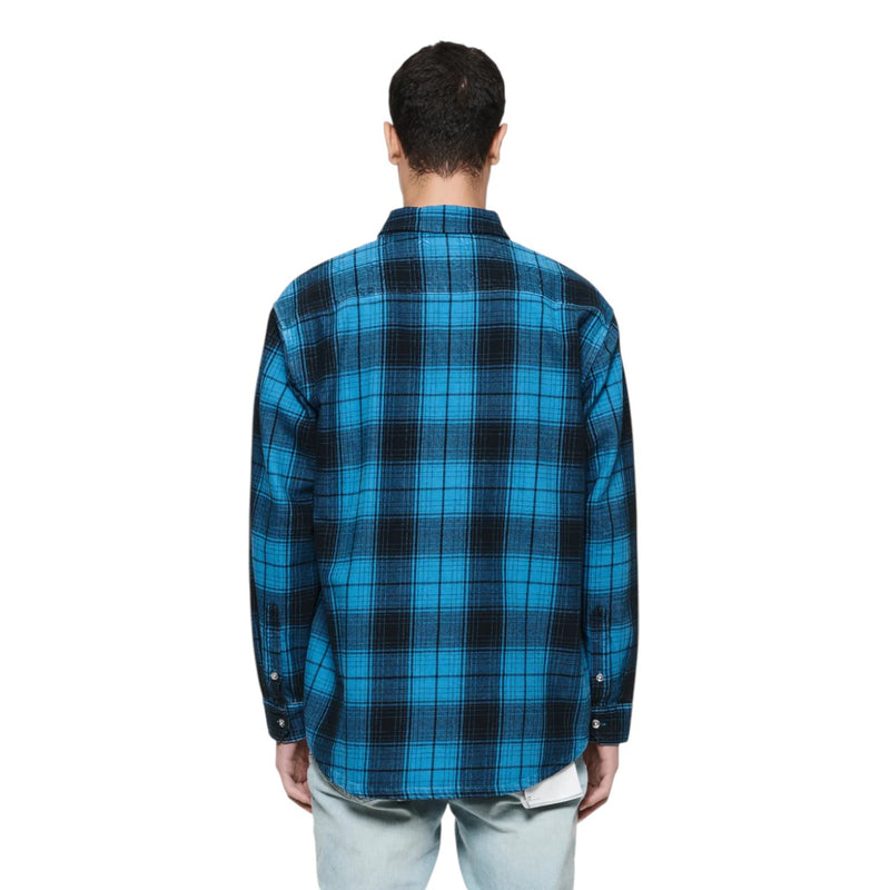 Purple Brand Mens Plain Flannel Button Front Shirt P331-FPVB124 Blue