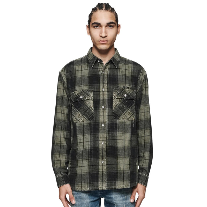 Purple Brand Mens Plain Flannel Button Front Shirt P331-FPWM124 Green