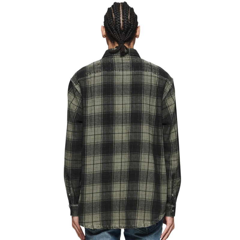Purple Brand Mens Plain Flannel Button Front Shirt P331-FPWM124 Green