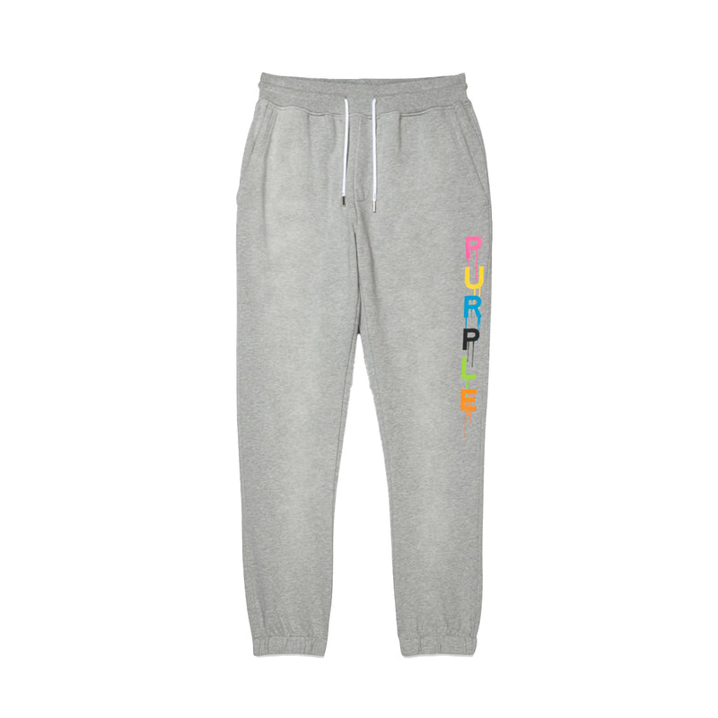 Purple Brand Mens Wordmark Drip Sweatpants P450-FHGW124 Grey