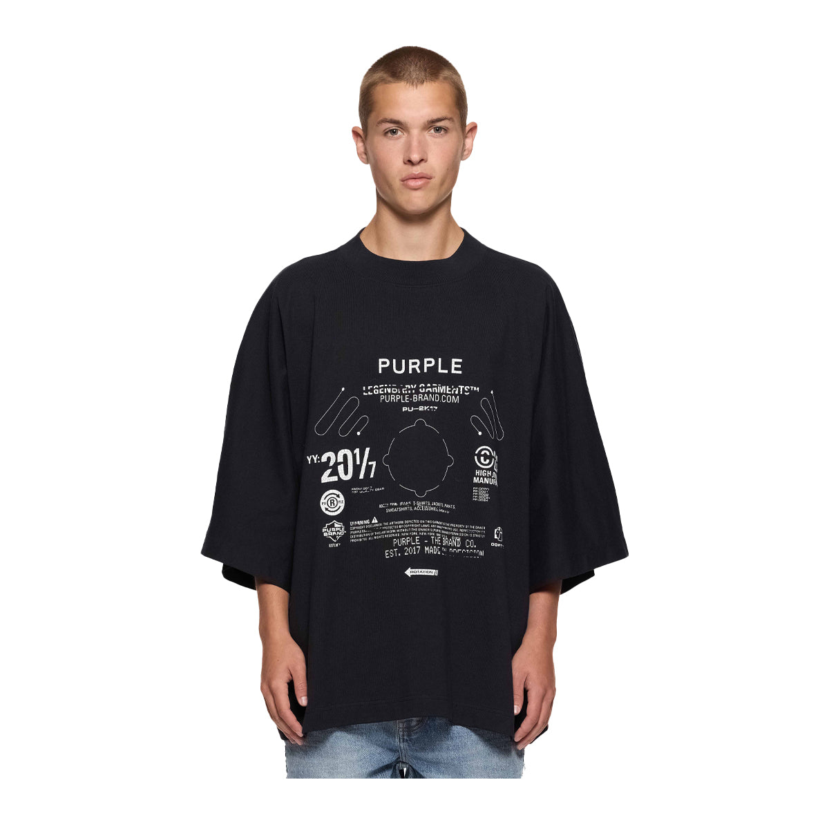 Purple Brand Mens Blade Crew Neck T-Shirt P480-HJBS424 Black