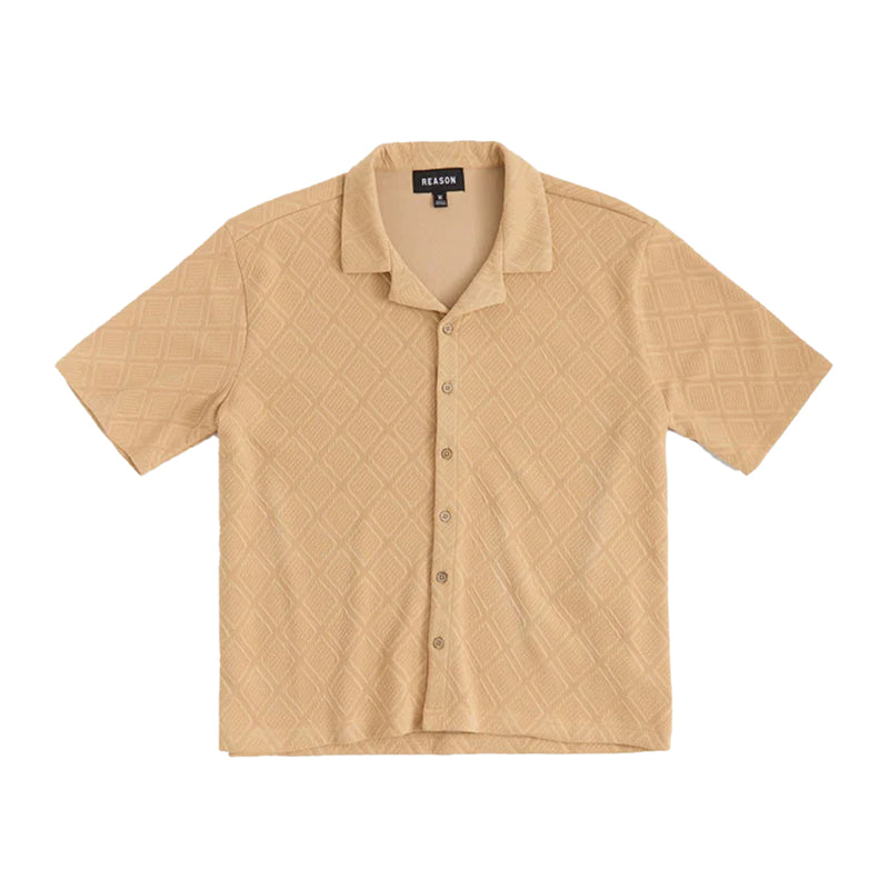 Reason Clothing Mens Textured Button Front Shirt HHE-010-200 Khaki